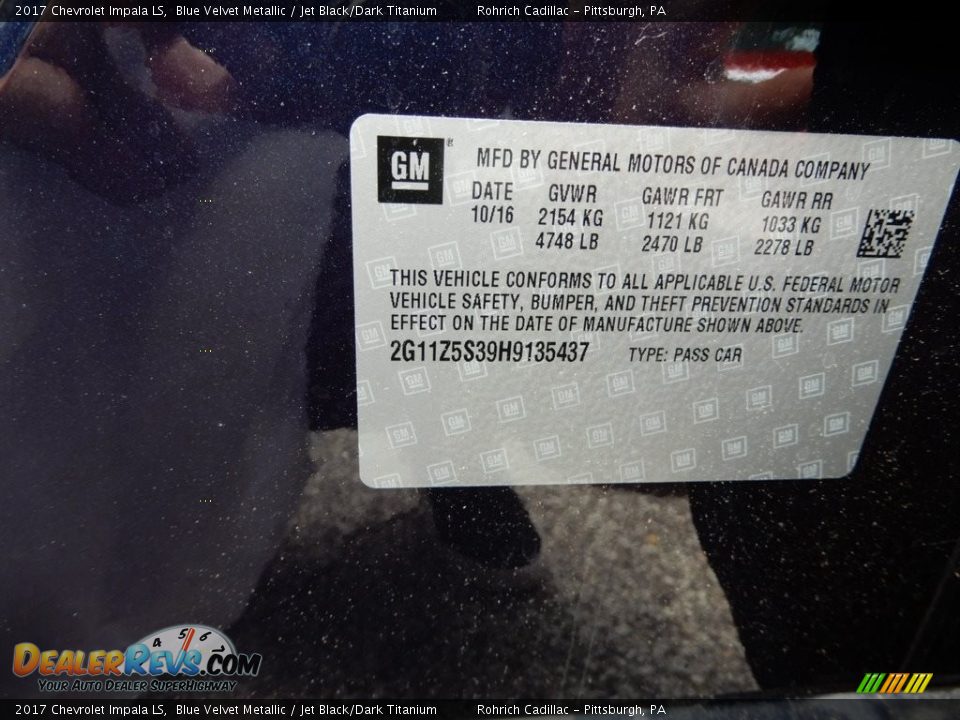 2017 Chevrolet Impala LS Blue Velvet Metallic / Jet Black/Dark Titanium Photo #16