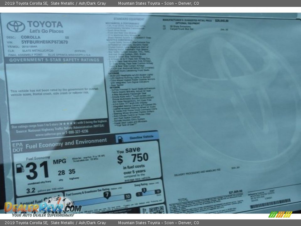 2019 Toyota Corolla SE Slate Metallic / Ash/Dark Gray Photo #36