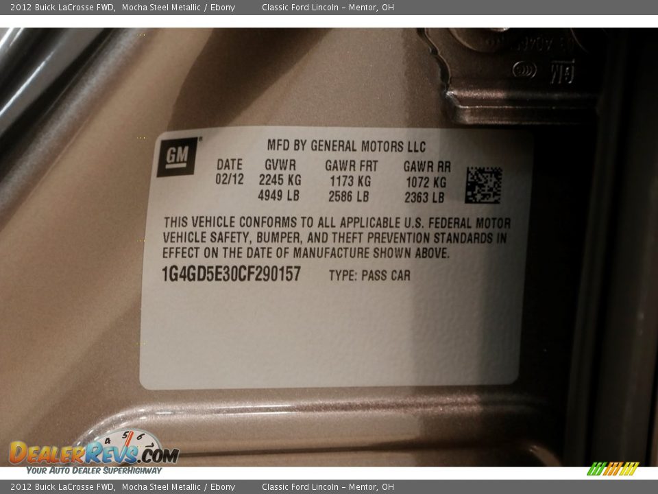 2012 Buick LaCrosse FWD Mocha Steel Metallic / Ebony Photo #24