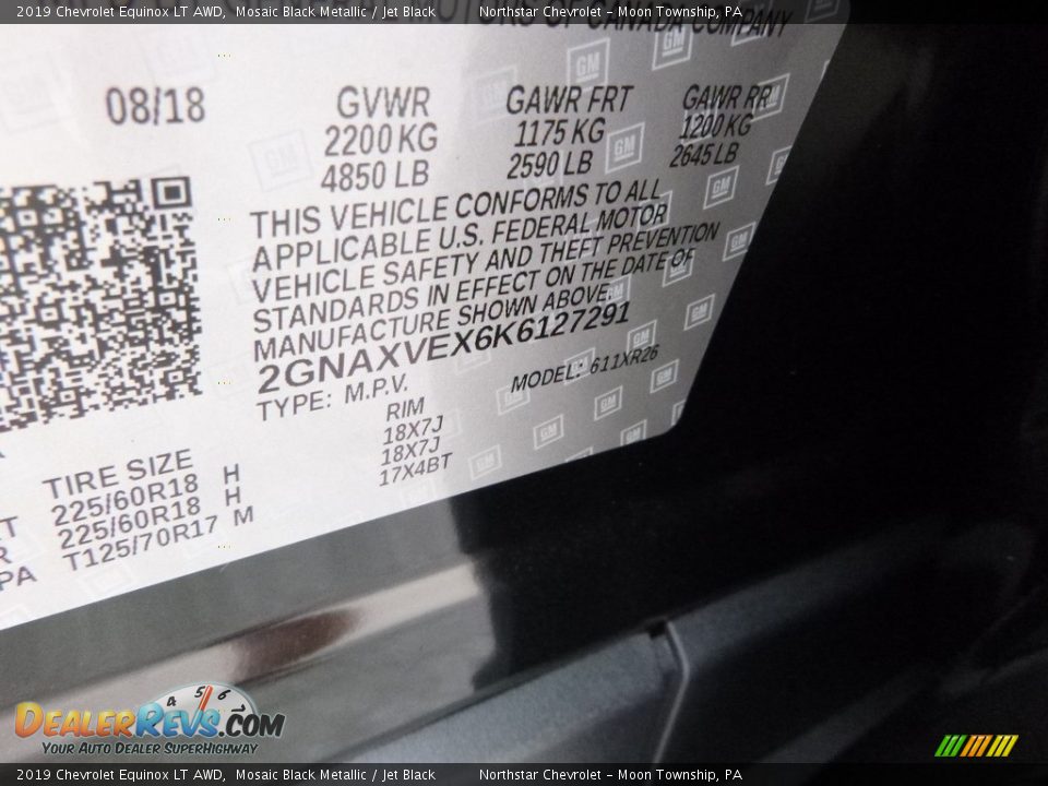 2019 Chevrolet Equinox LT AWD Mosaic Black Metallic / Jet Black Photo #14