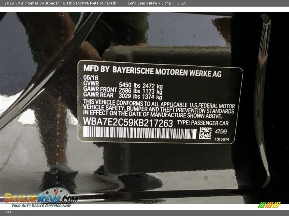 BMW Color Code 475 Black Sapphire Metallic