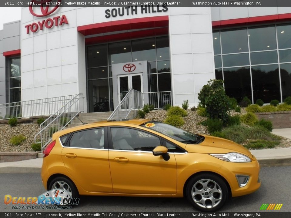 2011 Ford Fiesta SES Hatchback Yellow Blaze Metallic Tri-Coat / Cashmere/Charcoal Black Leather Photo #2