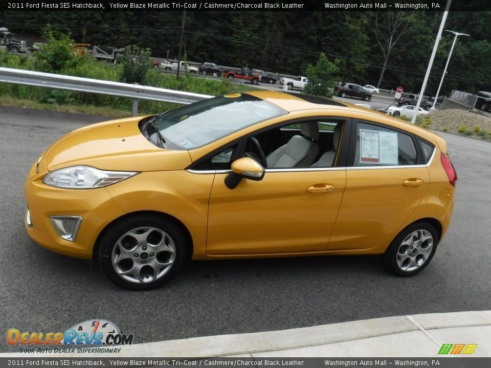 2011 Ford Fiesta SES Hatchback Yellow Blaze Metallic Tri-Coat / Cashmere/Charcoal Black Leather Photo #7