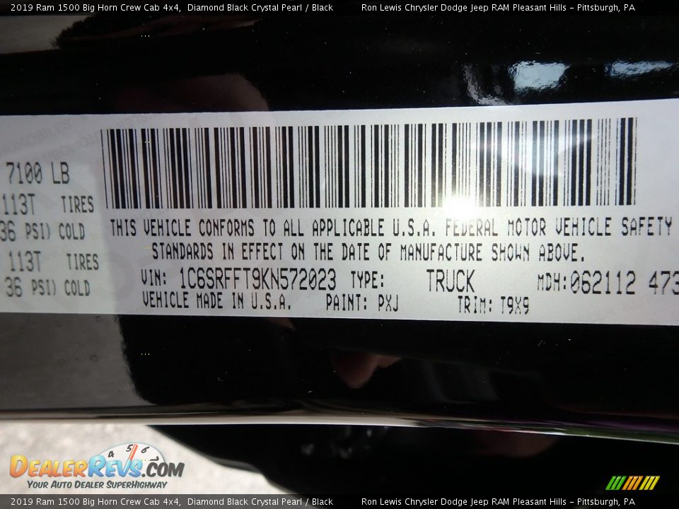 2019 Ram 1500 Big Horn Crew Cab 4x4 Diamond Black Crystal Pearl / Black Photo #14