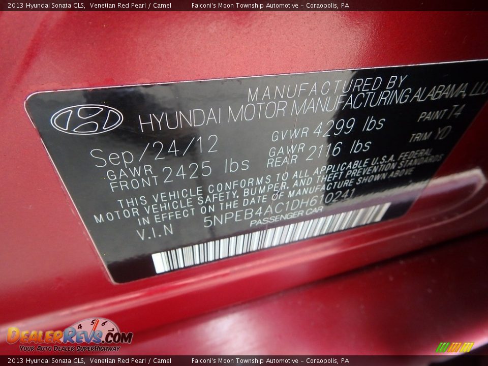 2013 Hyundai Sonata GLS Venetian Red Pearl / Camel Photo #24