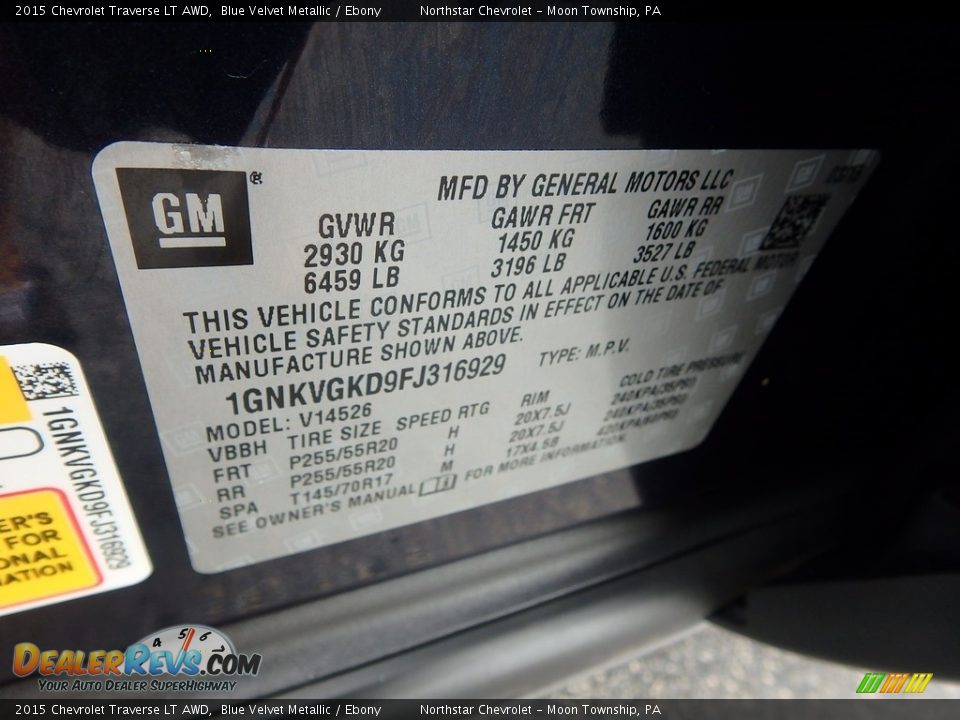 2015 Chevrolet Traverse LT AWD Blue Velvet Metallic / Ebony Photo #28