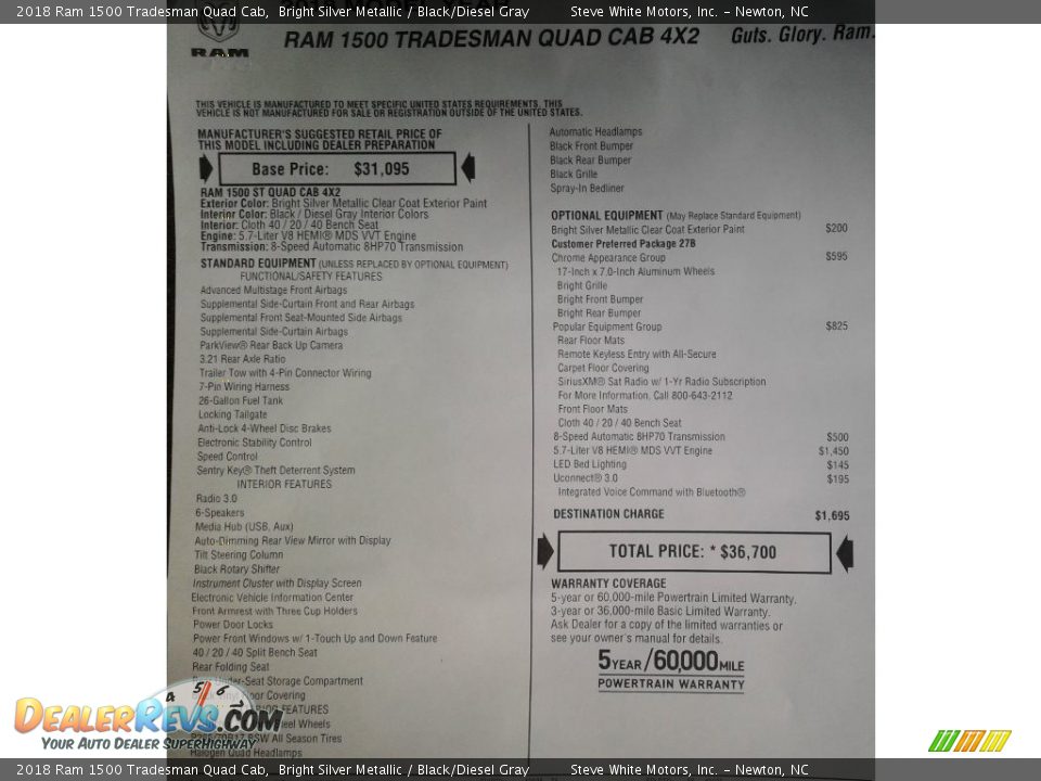 2018 Ram 1500 Tradesman Quad Cab Bright Silver Metallic / Black/Diesel Gray Photo #28