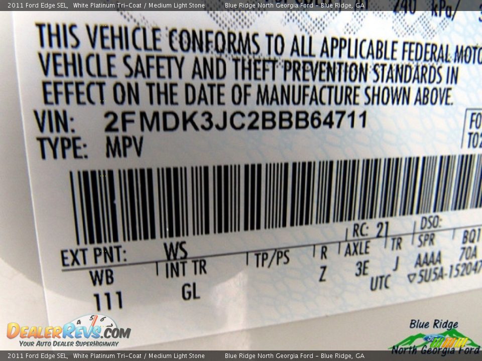 2011 Ford Edge SEL White Platinum Tri-Coat / Medium Light Stone Photo #26