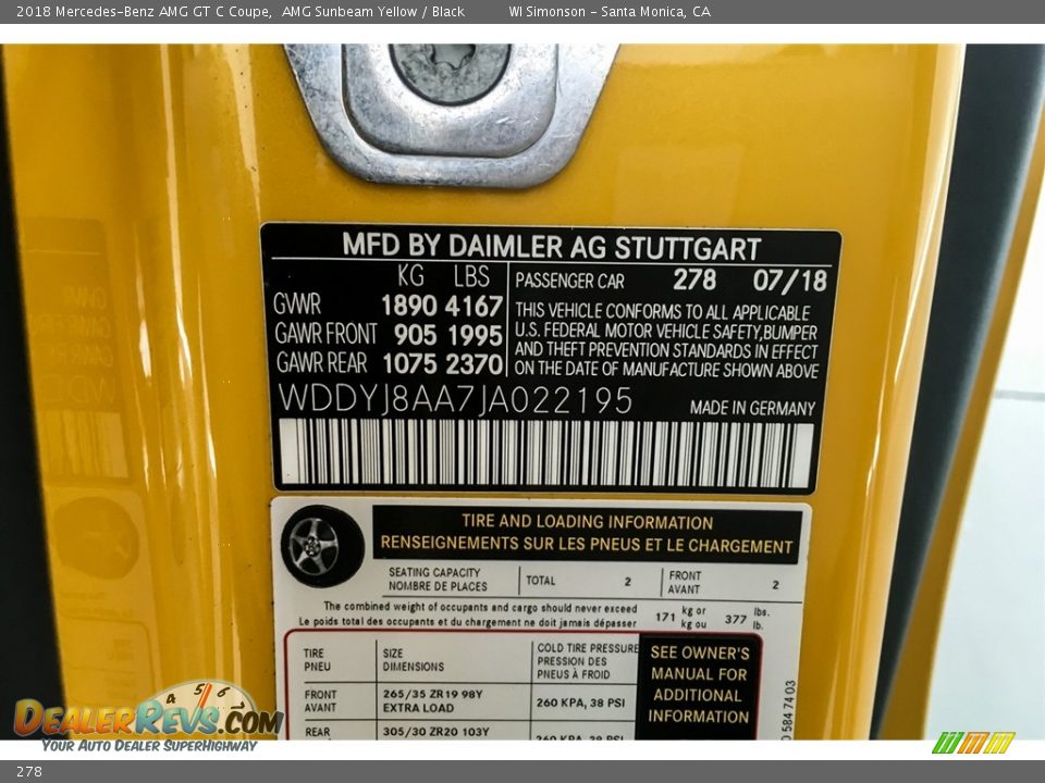 Mercedes-Benz Color Code 278 AMG Sunbeam Yellow