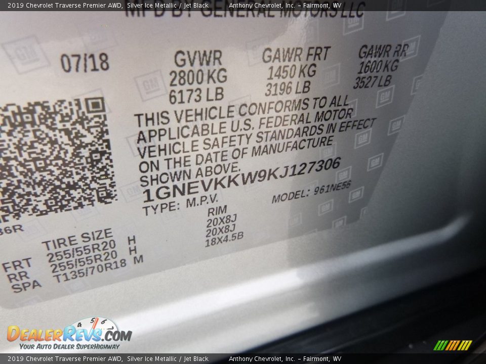 2019 Chevrolet Traverse Premier AWD Silver Ice Metallic / Jet Black Photo #15
