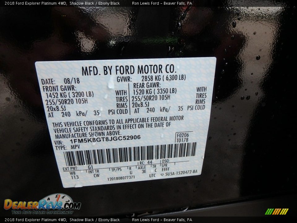 2018 Ford Explorer Platinum 4WD Shadow Black / Ebony Black Photo #15