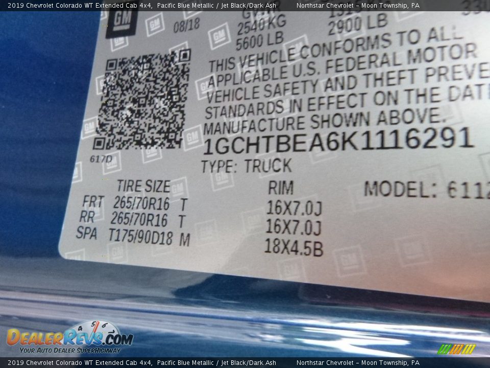 2019 Chevrolet Colorado WT Extended Cab 4x4 Pacific Blue Metallic / Jet Black/Dark Ash Photo #16