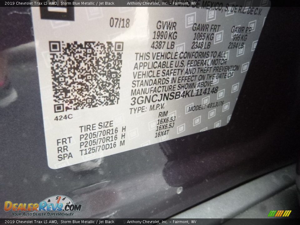 2019 Chevrolet Trax LS AWD Storm Blue Metallic / Jet Black Photo #15