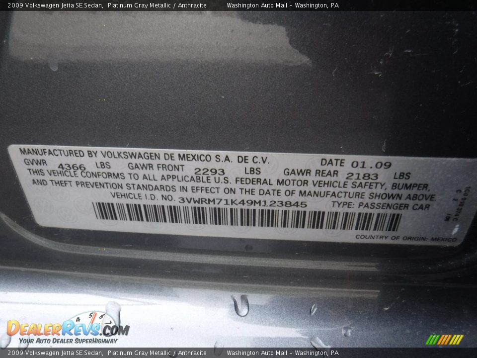 2009 Volkswagen Jetta SE Sedan Platinum Gray Metallic / Anthracite Photo #22