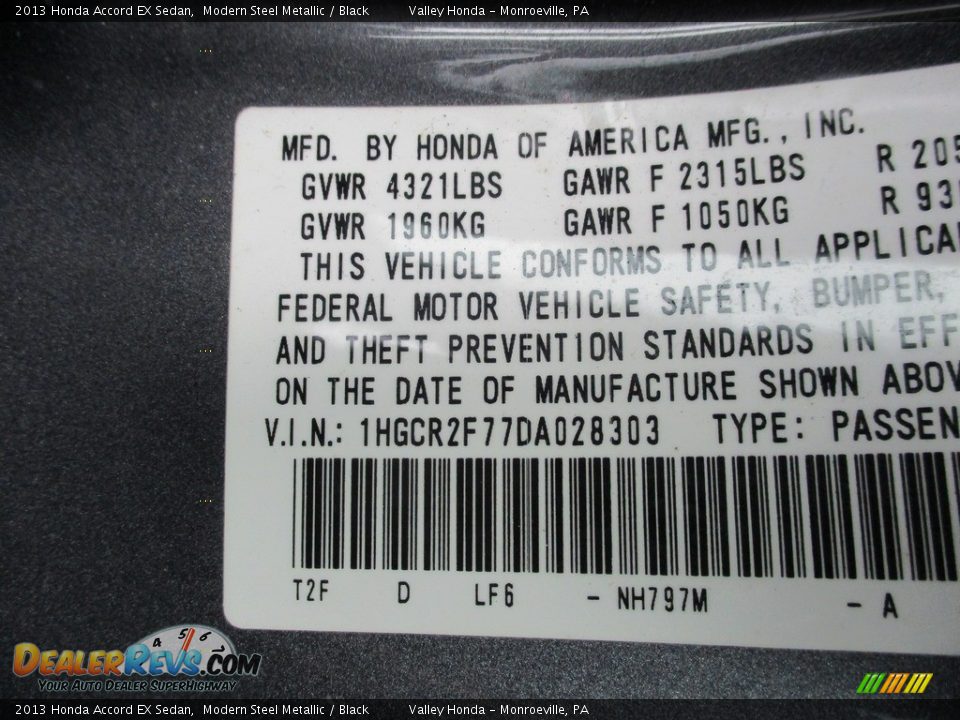 2013 Honda Accord EX Sedan Modern Steel Metallic / Black Photo #19
