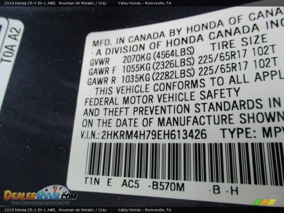2014 Honda CR-V EX-L AWD Mountain Air Metallic / Gray Photo #19