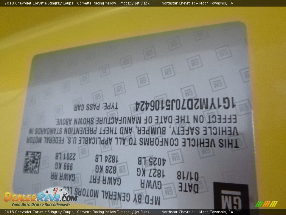 2018 Chevrolet Corvette Stingray Coupe Corvette Racing Yellow Tintcoat / Jet Black Photo #15