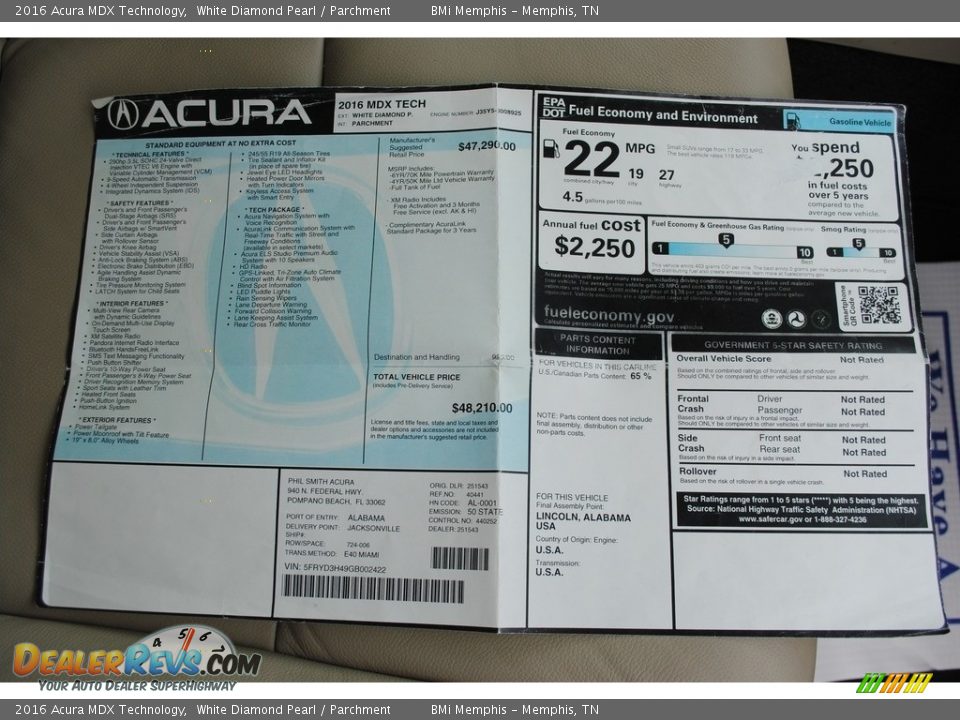2016 Acura MDX Technology White Diamond Pearl / Parchment Photo #30