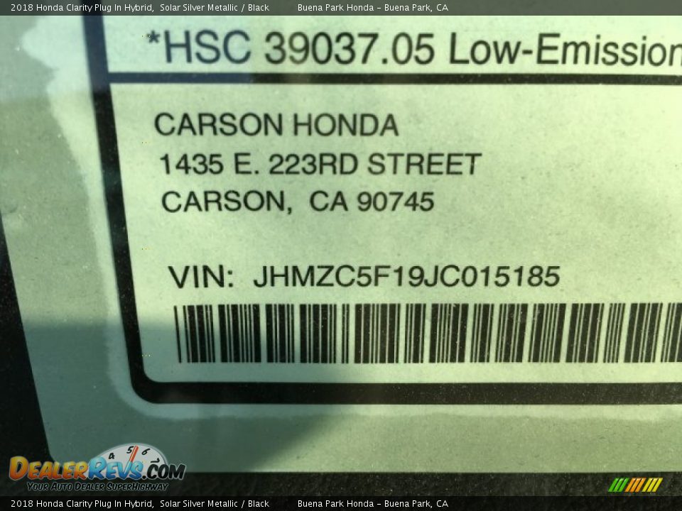 2018 Honda Clarity Plug In Hybrid Solar Silver Metallic / Black Photo #11