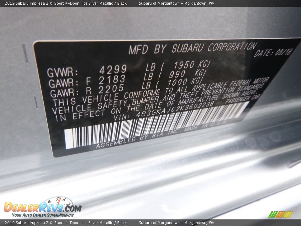 2019 Subaru Impreza 2.0i Sport 4-Door Ice Silver Metallic / Black Photo #15