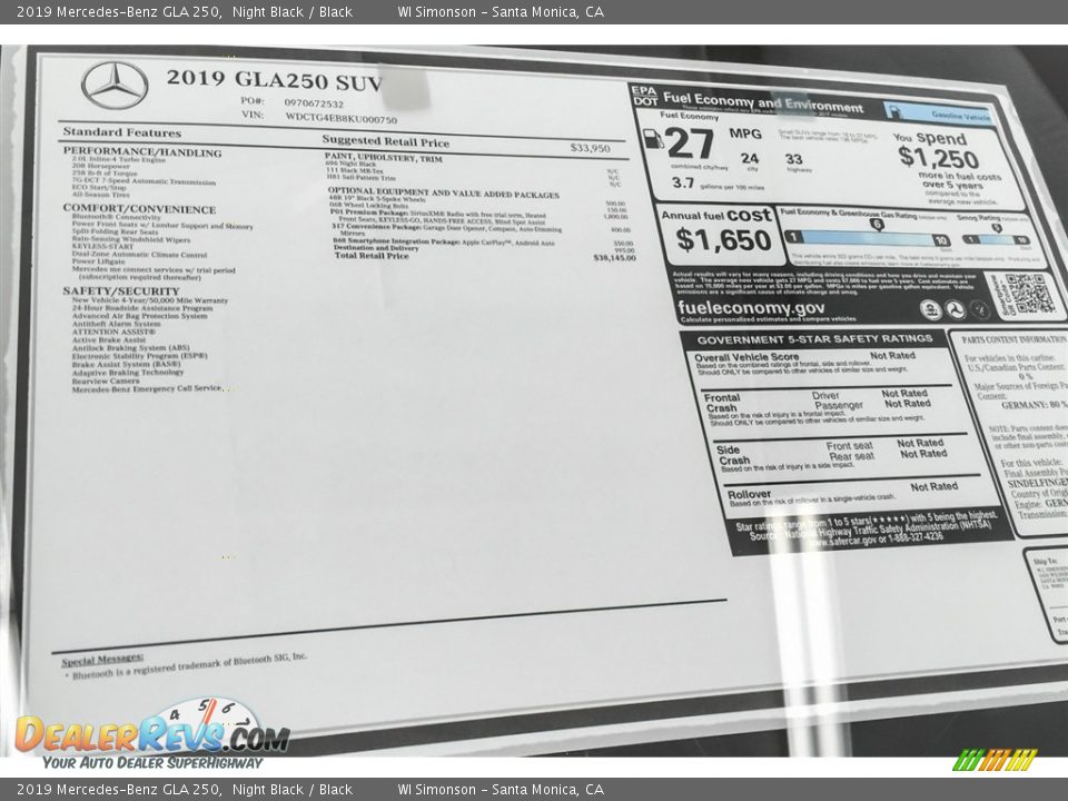 2019 Mercedes-Benz GLA 250 Window Sticker Photo #10