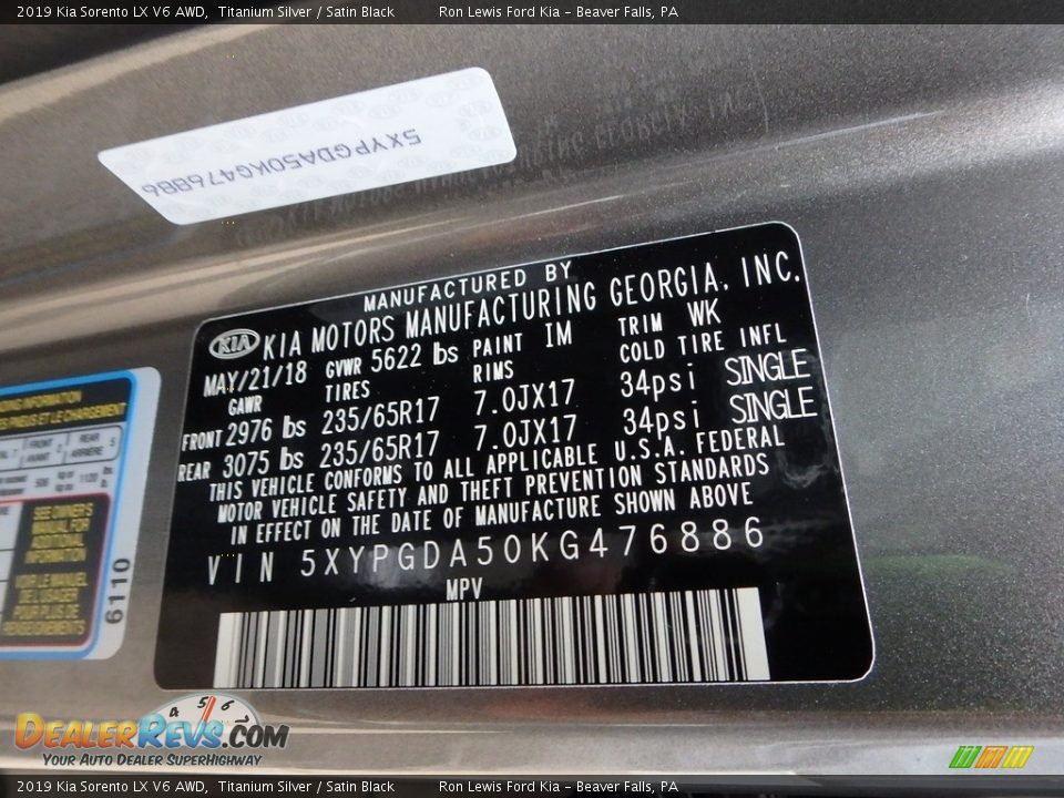 2019 Kia Sorento LX V6 AWD Titanium Silver / Satin Black Photo #15