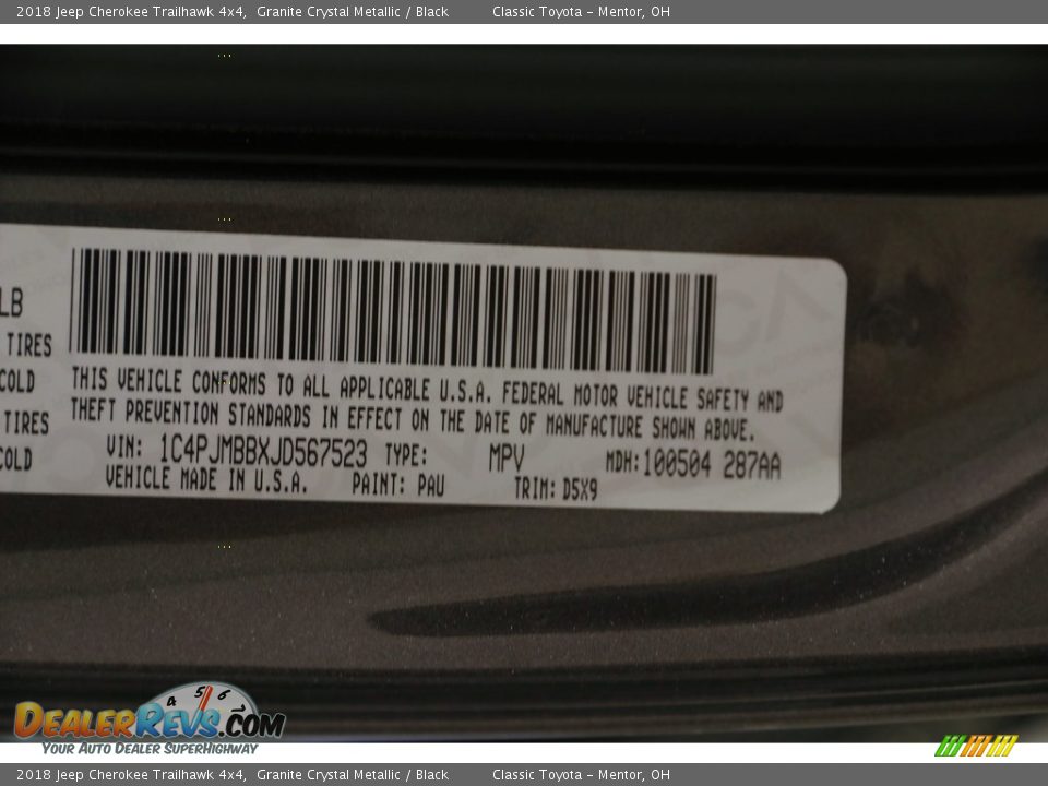 2018 Jeep Cherokee Trailhawk 4x4 Granite Crystal Metallic / Black Photo #25