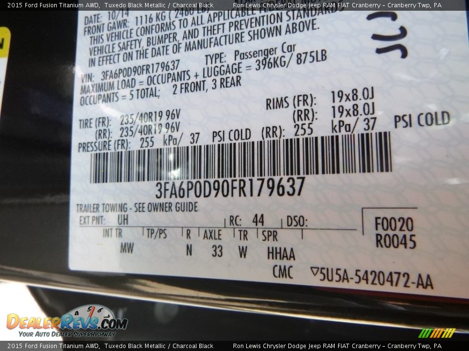 2015 Ford Fusion Titanium AWD Tuxedo Black Metallic / Charcoal Black Photo #17