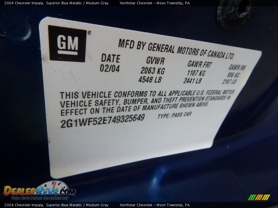 2004 Chevrolet Impala Superior Blue Metallic / Medium Gray Photo #14