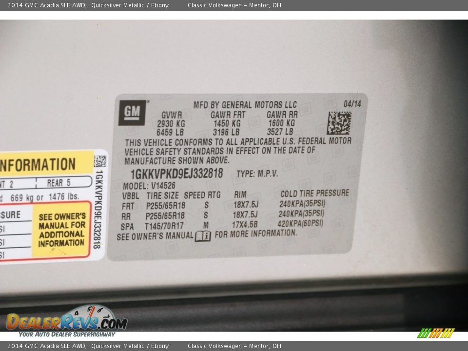 2014 GMC Acadia SLE AWD Quicksilver Metallic / Ebony Photo #20