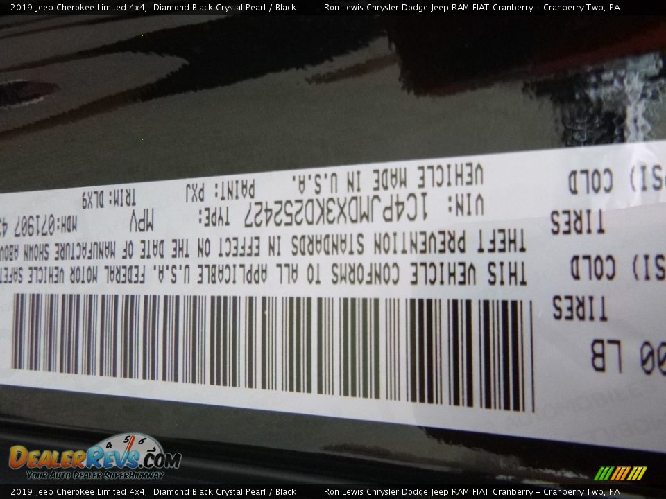 2019 Jeep Cherokee Limited 4x4 Diamond Black Crystal Pearl / Black Photo #15