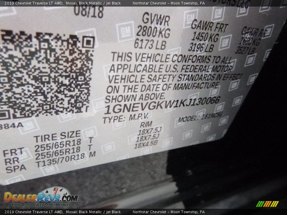 2019 Chevrolet Traverse LT AWD Mosaic Black Metallic / Jet Black Photo #17