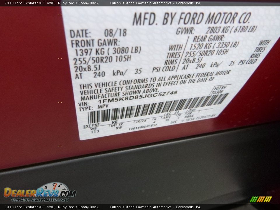 2018 Ford Explorer XLT 4WD Ruby Red / Ebony Black Photo #11