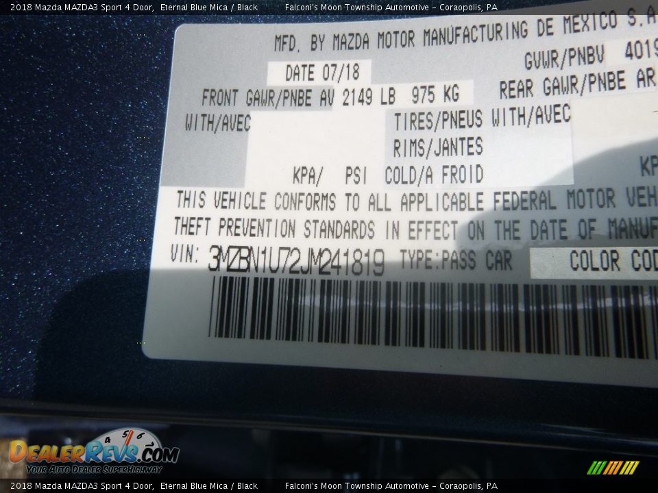 2018 Mazda MAZDA3 Sport 4 Door Eternal Blue Mica / Black Photo #13