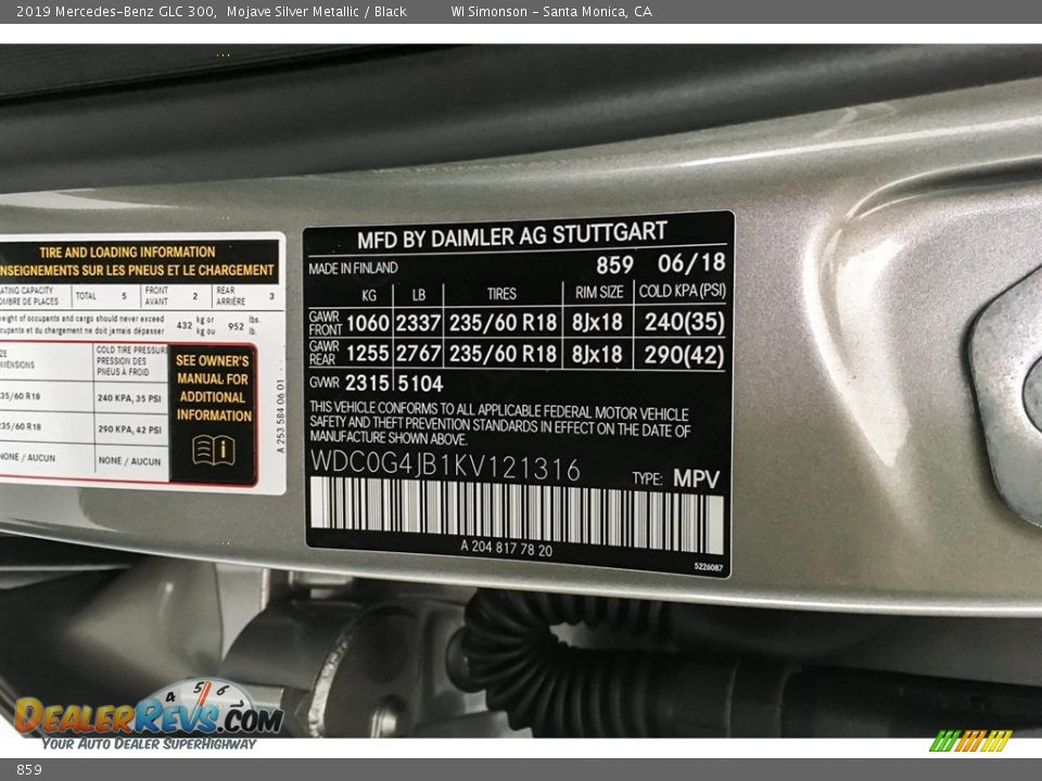 Mercedes-Benz Color Code 859 Mojave Silver Metallic