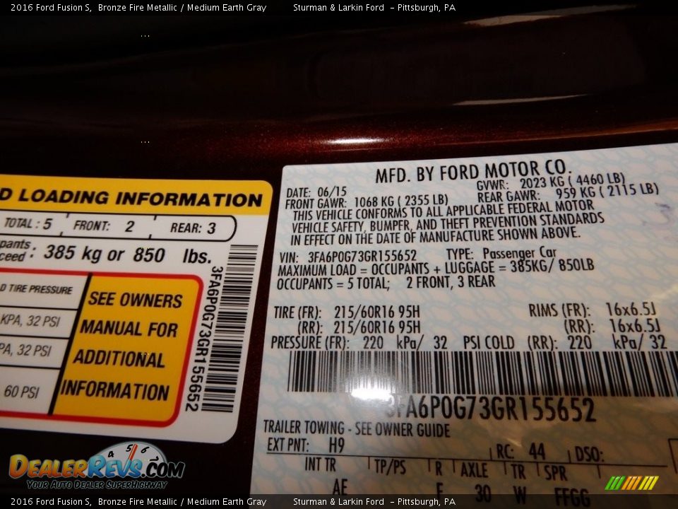 2016 Ford Fusion S Bronze Fire Metallic / Medium Earth Gray Photo #11