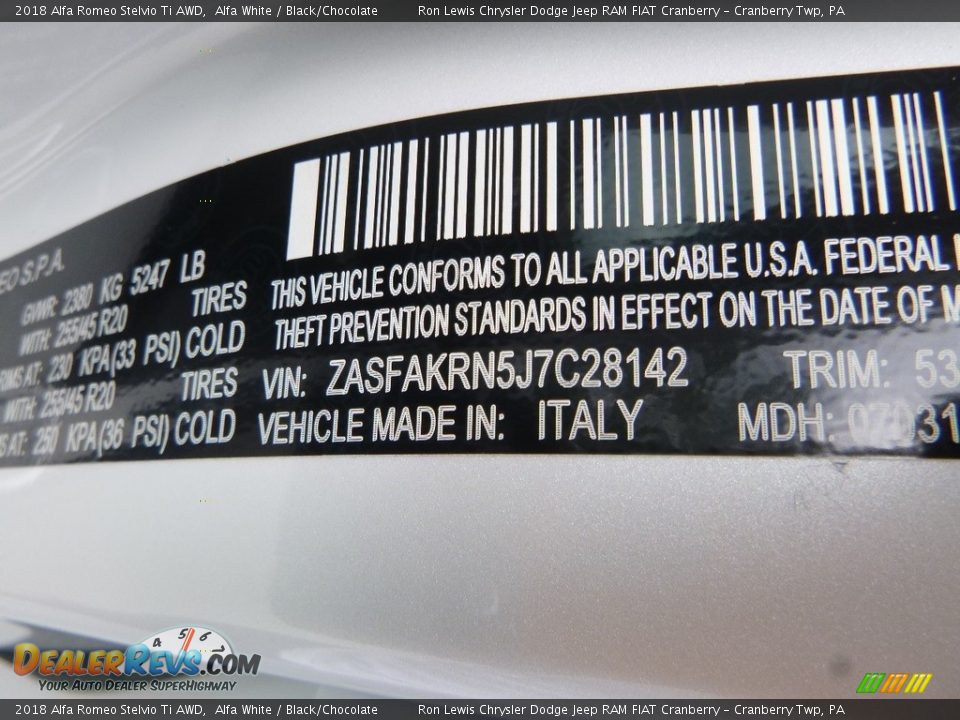 2018 Alfa Romeo Stelvio Ti AWD Alfa White / Black/Chocolate Photo #21