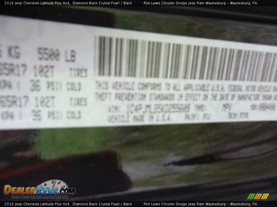 2019 Jeep Cherokee Latitude Plus 4x4 Diamond Black Crystal Pearl / Black Photo #14