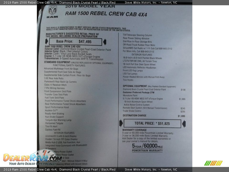 2019 Ram 1500 Rebel Crew Cab 4x4 Diamond Black Crystal Pearl / Black/Red Photo #32
