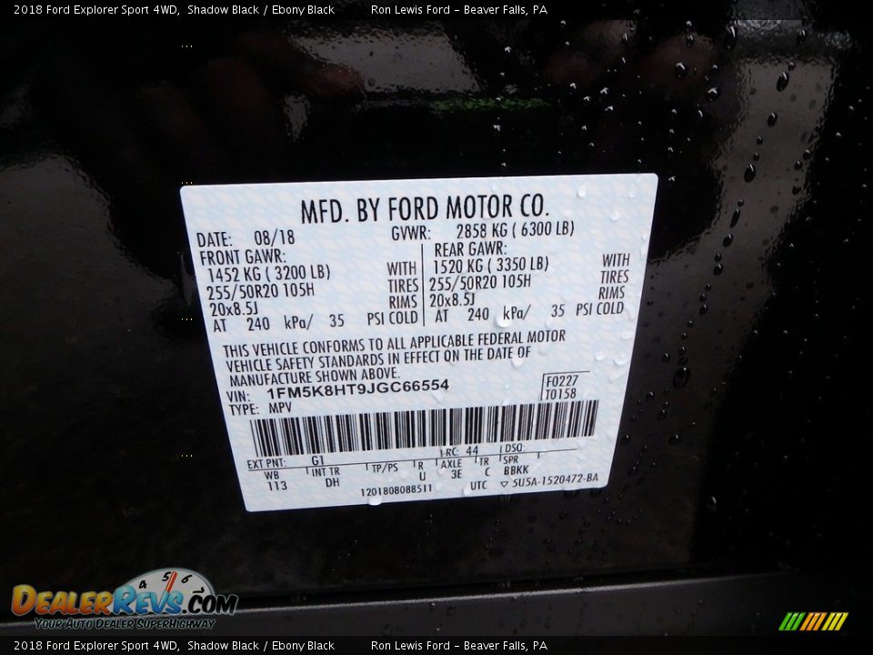 2018 Ford Explorer Sport 4WD Shadow Black / Ebony Black Photo #15