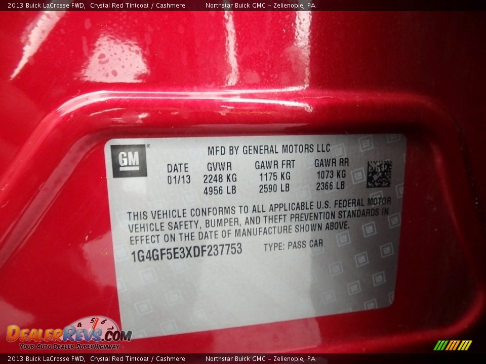 2013 Buick LaCrosse FWD Crystal Red Tintcoat / Cashmere Photo #22