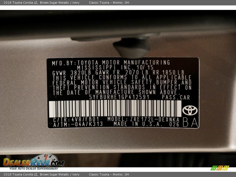 2016 Toyota Corolla LE Brown Sugar Metallic / Ivory Photo #19