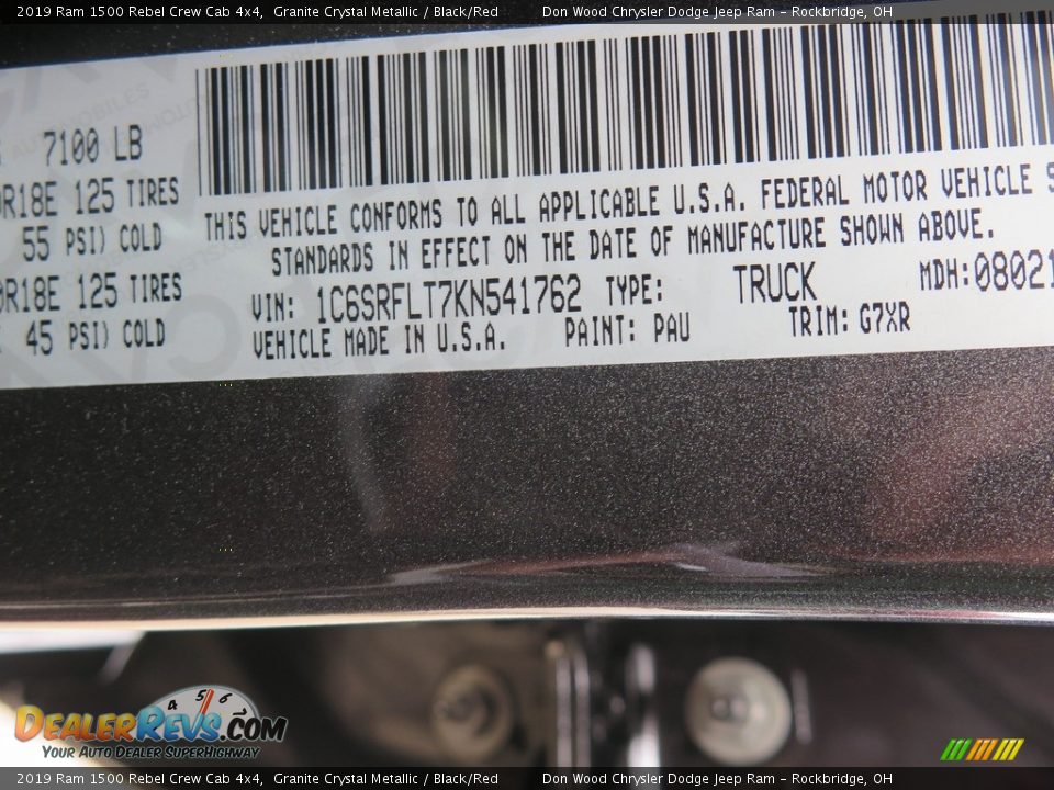 2019 Ram 1500 Rebel Crew Cab 4x4 Granite Crystal Metallic / Black/Red Photo #35