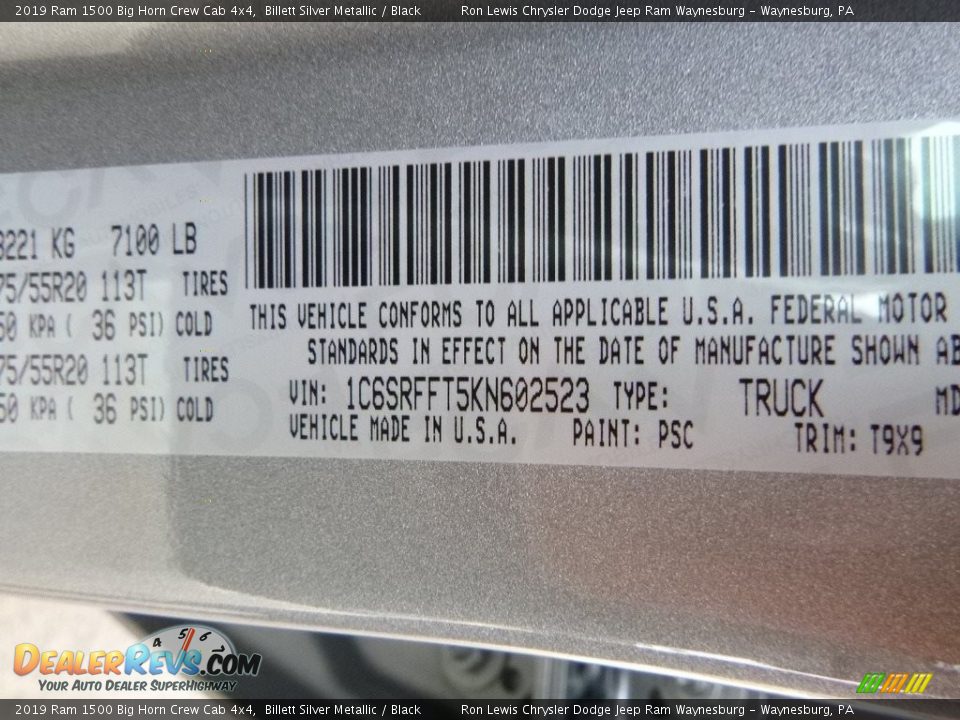 2019 Ram 1500 Big Horn Crew Cab 4x4 Billett Silver Metallic / Black Photo #16