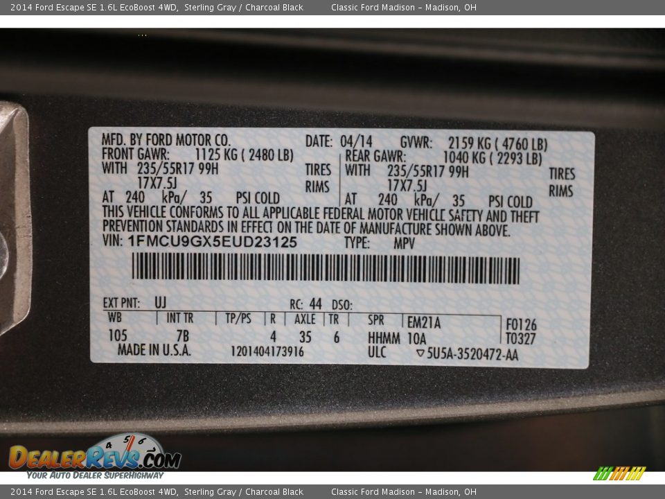 2014 Ford Escape SE 1.6L EcoBoost 4WD Sterling Gray / Charcoal Black Photo #19