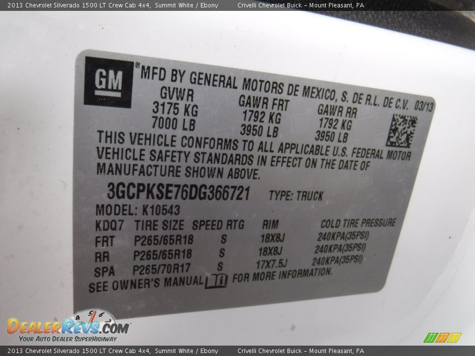 2013 Chevrolet Silverado 1500 LT Crew Cab 4x4 Summit White / Ebony Photo #34