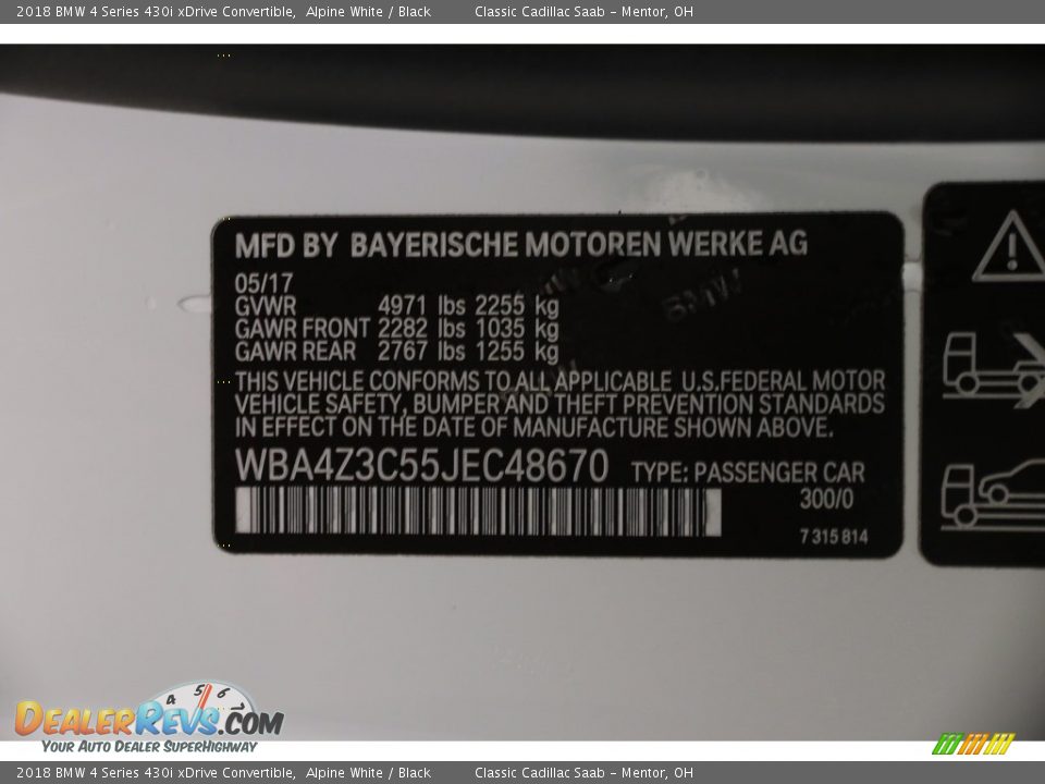 2018 BMW 4 Series 430i xDrive Convertible Alpine White / Black Photo #20