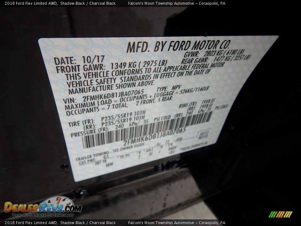 2018 Ford Flex Limited AWD Shadow Black / Charcoal Black Photo #23