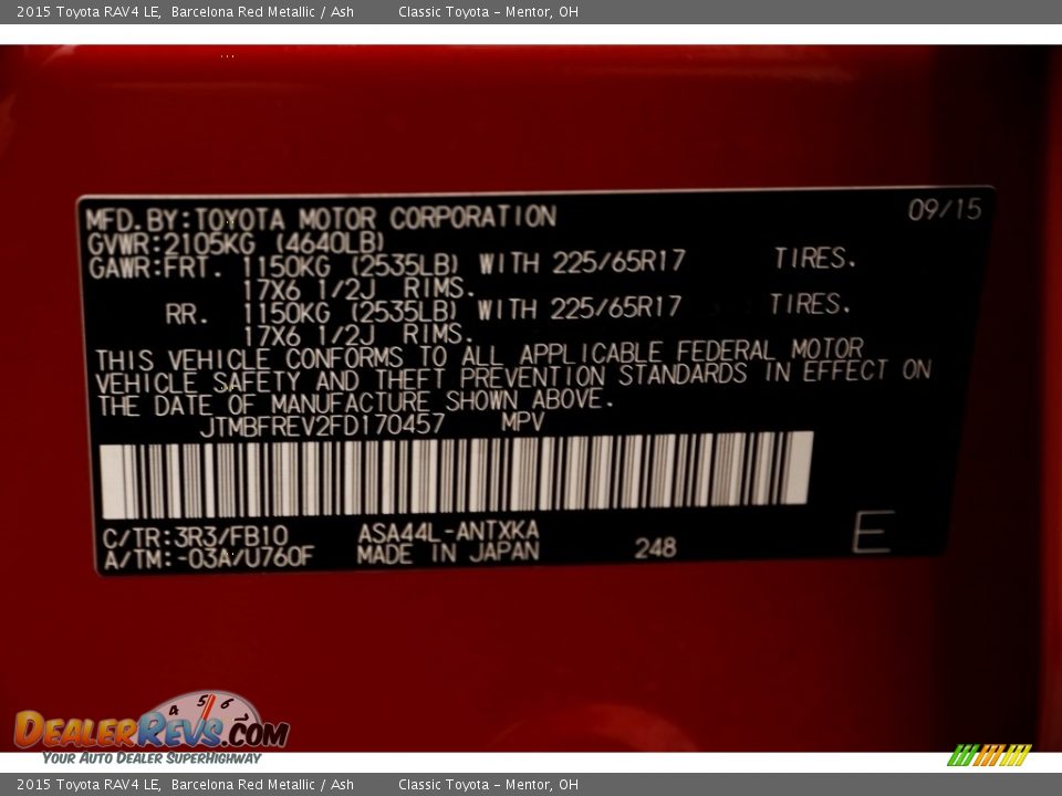 2015 Toyota RAV4 LE Barcelona Red Metallic / Ash Photo #16