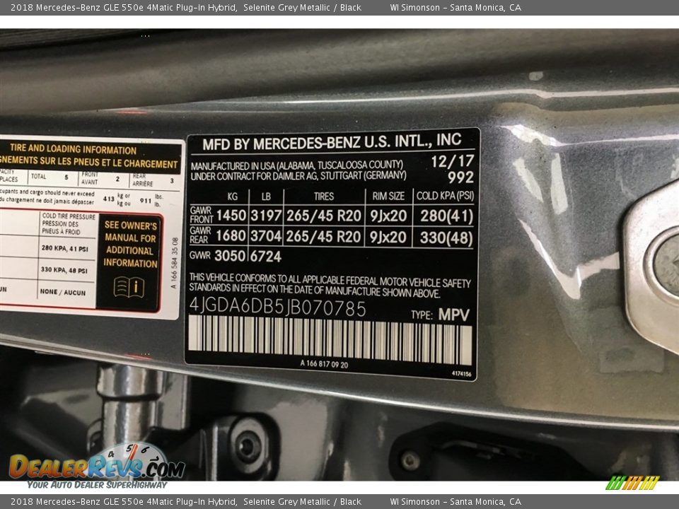 2018 Mercedes-Benz GLE 550e 4Matic Plug-In Hybrid Selenite Grey Metallic / Black Photo #11